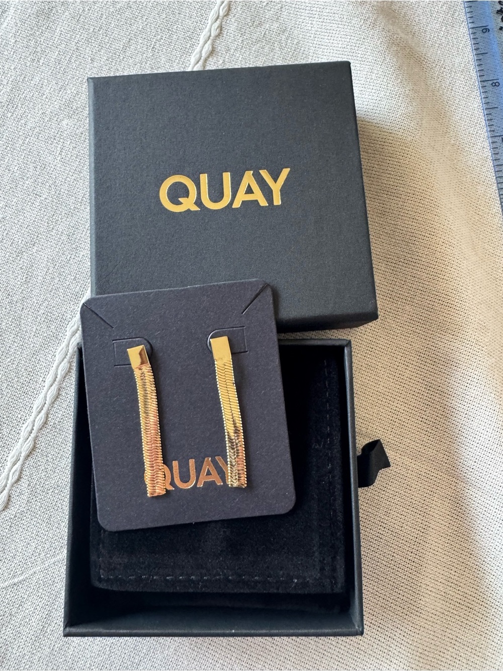 QUAY Gold Tone Chain Fringe Drop Earrings NIB